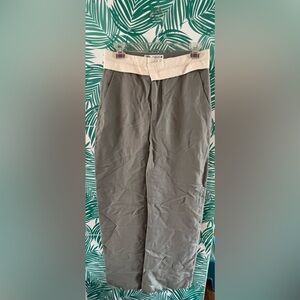 Zara Contrast Waist Trouser pants Linen blend Sz Tan and cream Sz XS